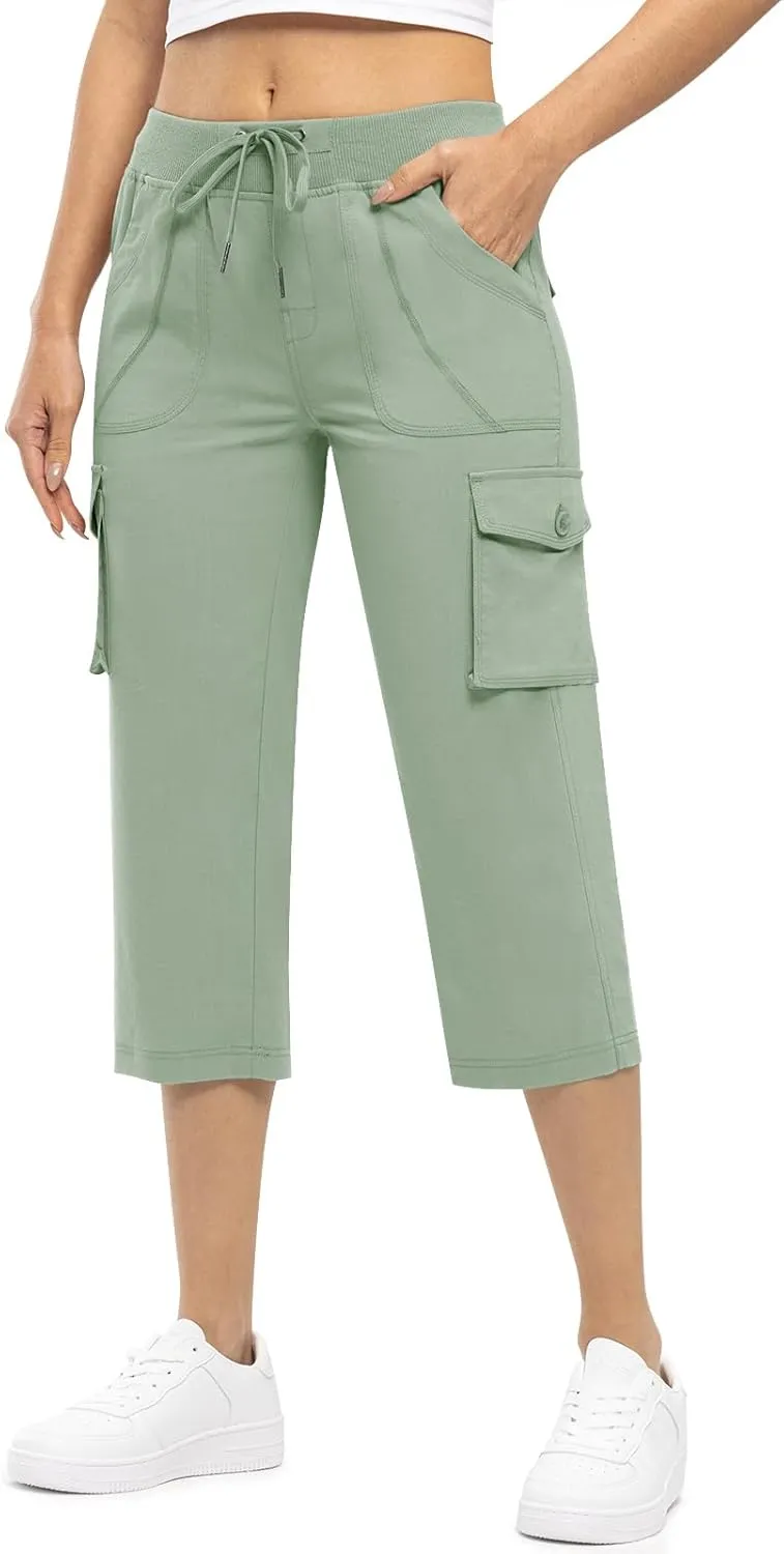 Rdruko Women's Cargo Capris Hiking Pants Lightweight Quick Dry Summer Outdoor Casual Travel Pants with Pockets