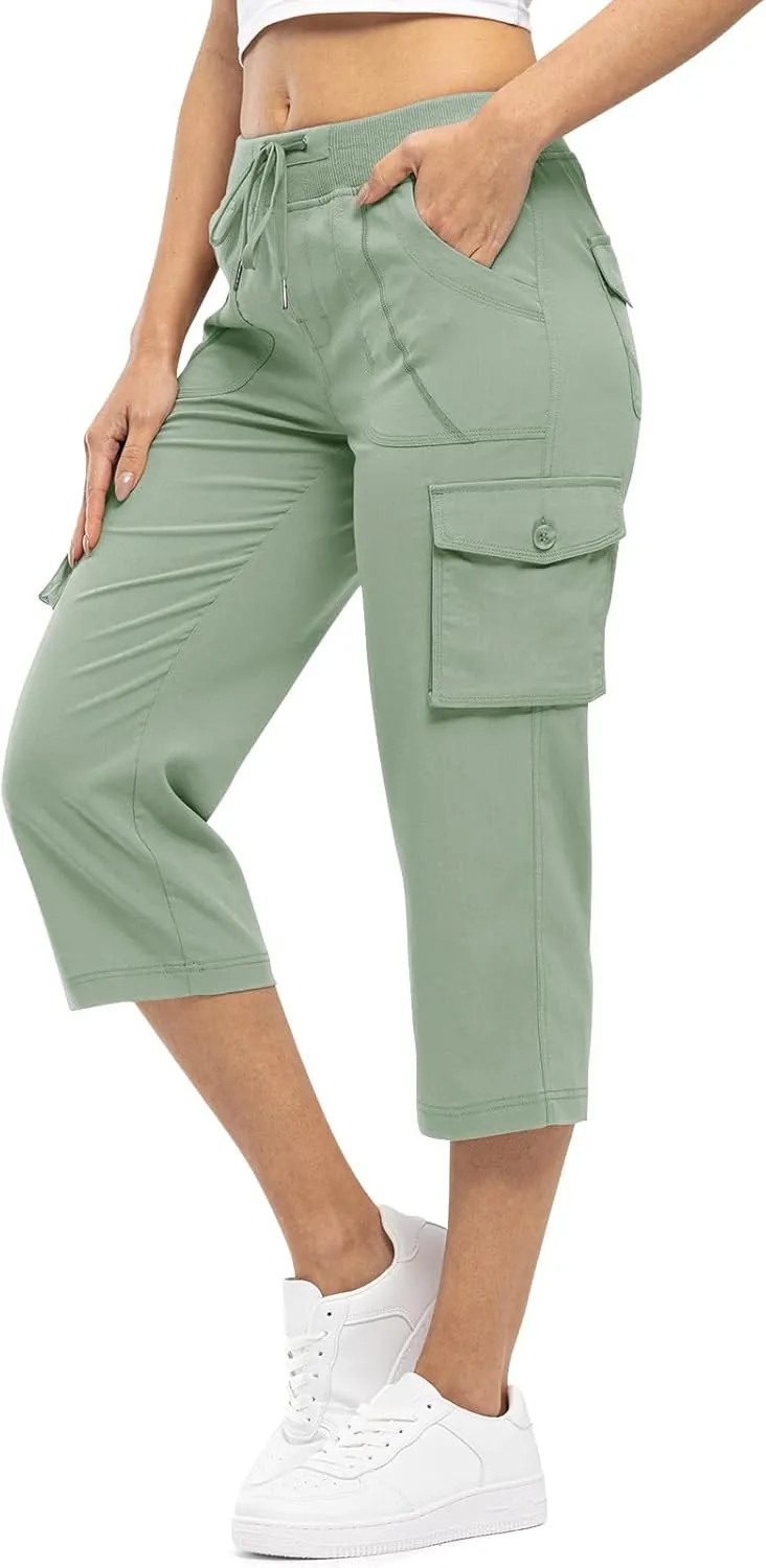 Rdruko Women's Cargo Capris Hiking Pants Lightweight Quick Dry Summer Outdoor Casual Travel Pants with Pockets