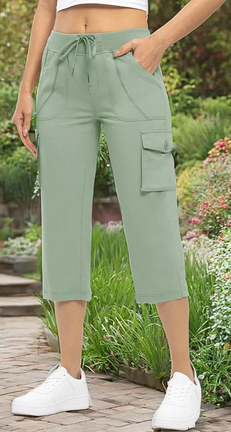 Rdruko Women's Cargo Capris Hiking Pants Lightweight Quick Dry Summer Outdoor Casual Travel Pants with Pockets