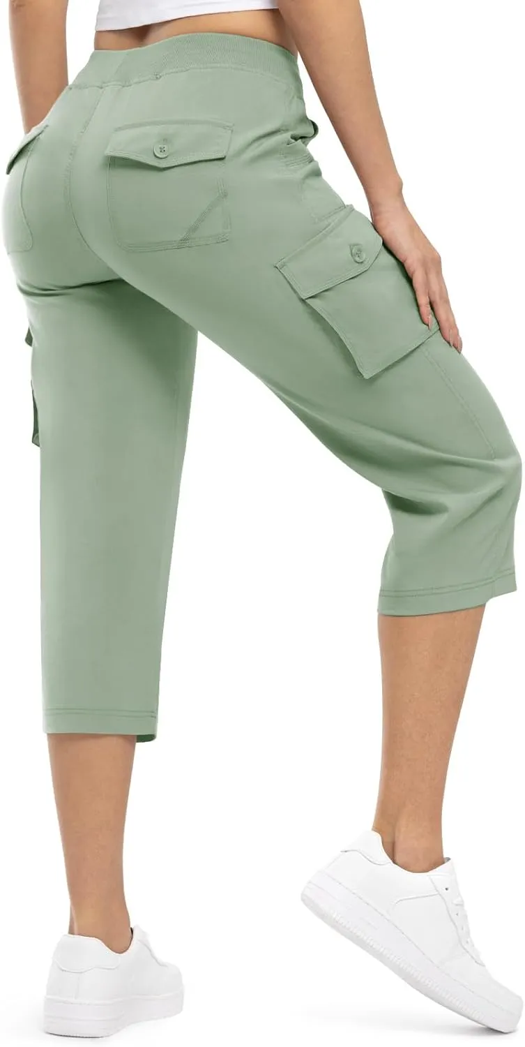 Rdruko Women's Cargo Capris Hiking Pants Lightweight Quick Dry Summer Outdoor Casual Travel Pants with Pockets