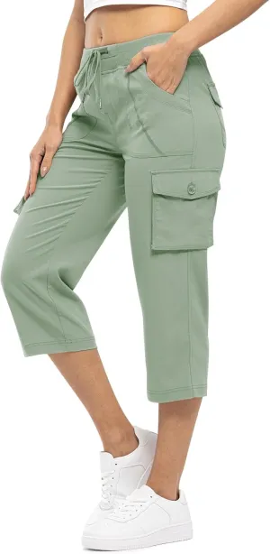 Rdruko Women's Cargo Capris Hiking Pants Lightweight Quick Dry Summer Outdoor Casual Travel Pants with Pockets