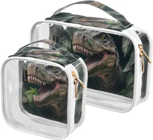 Rexs-roaring 2 Pack Clear Toiletry Bag Women Men, Portable Waterproof Clear Pouch, Cosmetic Bag with Double Zippers Large Opening Traveling with Handle for Bathroom Traveling Vacation Organizing