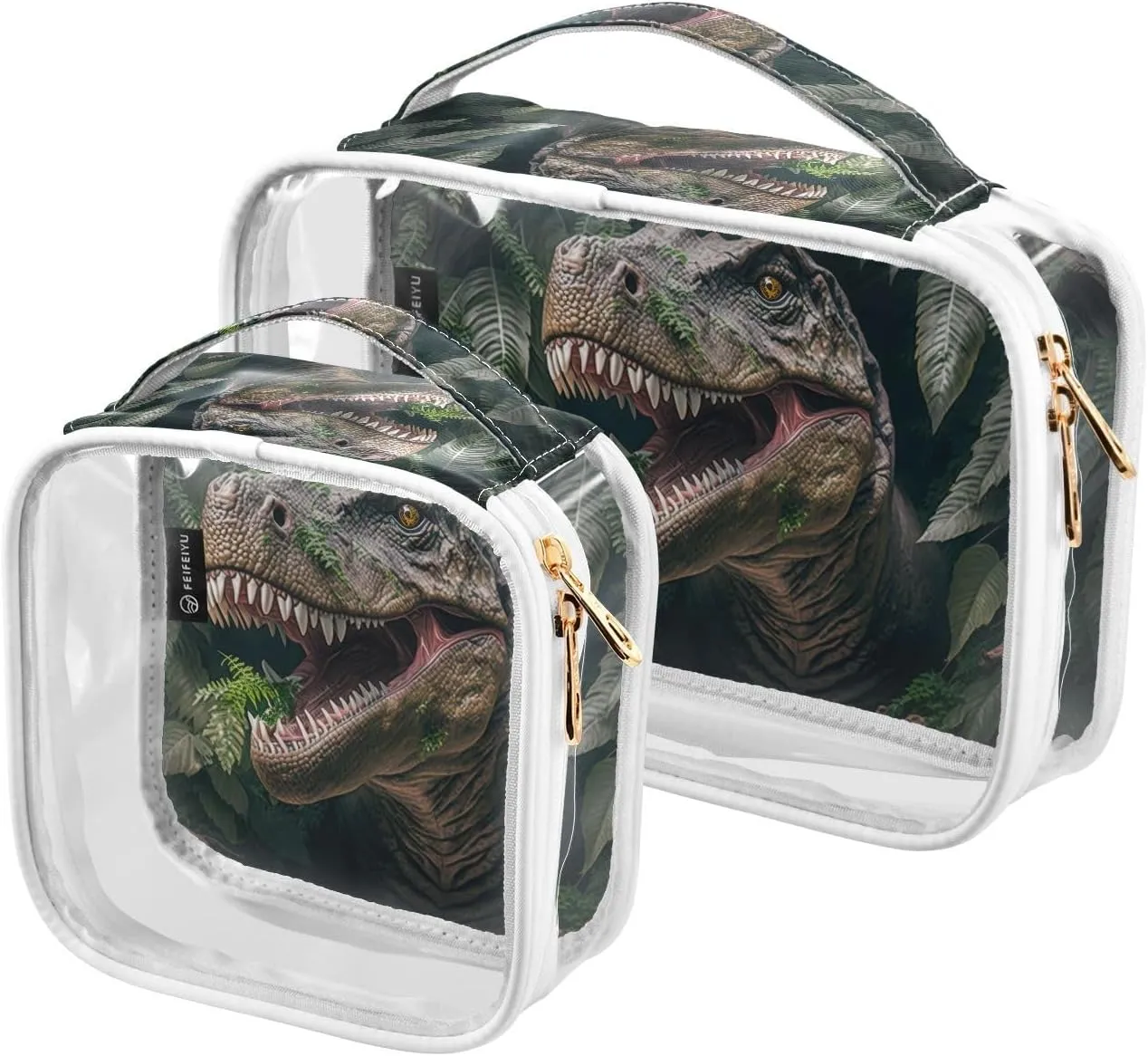 Rexs-roaring 2 Pack Clear Toiletry Bag Women Men, Portable Waterproof Clear Pouch, Cosmetic Bag with Double Zippers Large Opening Traveling with Handle for Bathroom Traveling Vacation Organizing