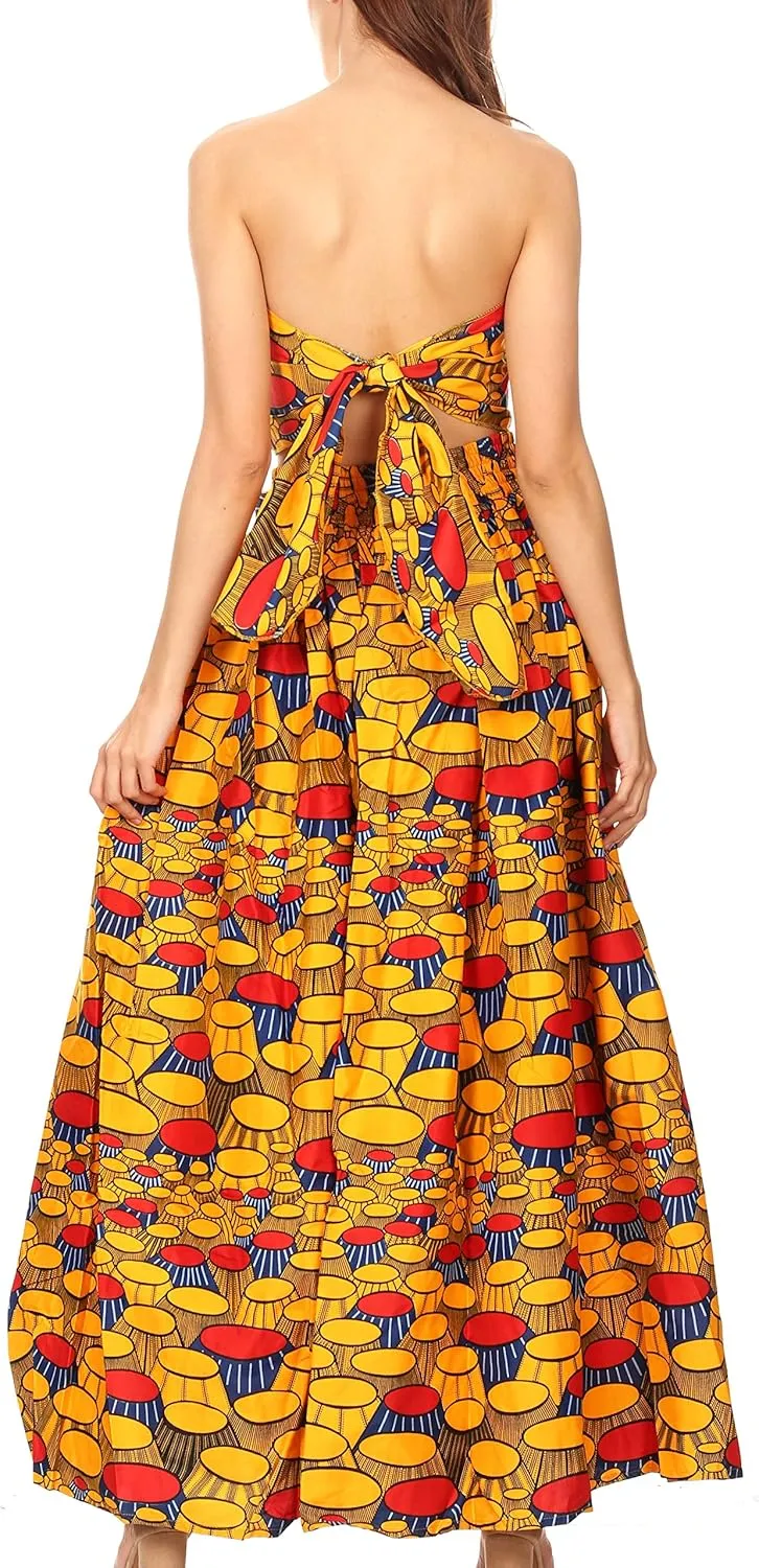 Sakkas Ami Women's Maxi Long African Ankara Print Skirt Pockets & Elastic Waist