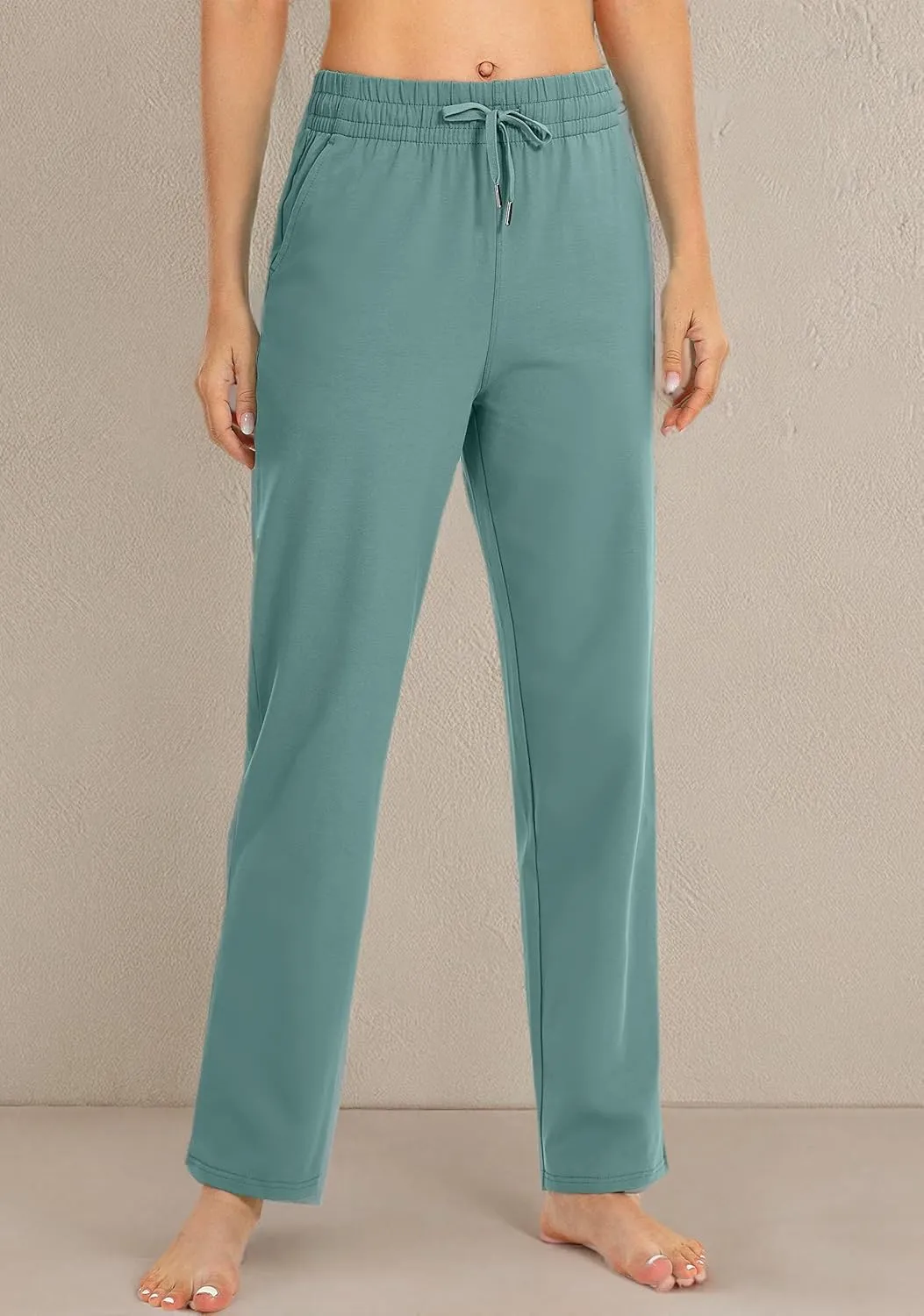 SANTINY Women's Cotton Sweatpants Yoga Lounge Casual Pants Open Bottom Sweat Pants for Women with Pockets