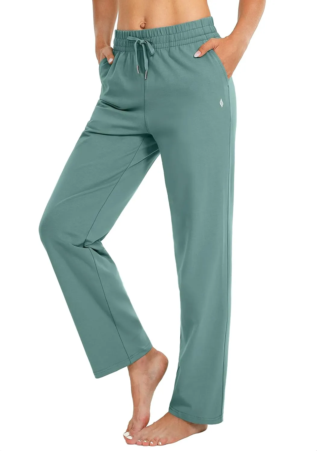 SANTINY Women's Cotton Sweatpants Yoga Lounge Casual Pants Open Bottom Sweat Pants for Women with Pockets
