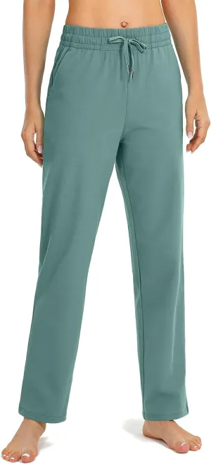 SANTINY Women's Cotton Sweatpants Yoga Lounge Casual Pants Open Bottom Sweat Pants for Women with Pockets