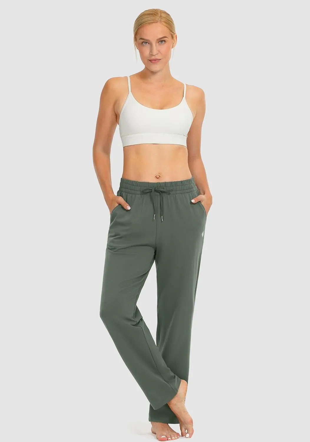 SANTINY Women's Cotton Sweatpants Yoga Lounge Casual Pants Open Bottom Sweat Pants for Women with Pockets