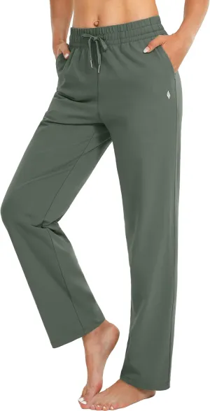 SANTINY Women's Cotton Sweatpants Yoga Lounge Casual Pants Open Bottom Sweat Pants for Women with Pockets