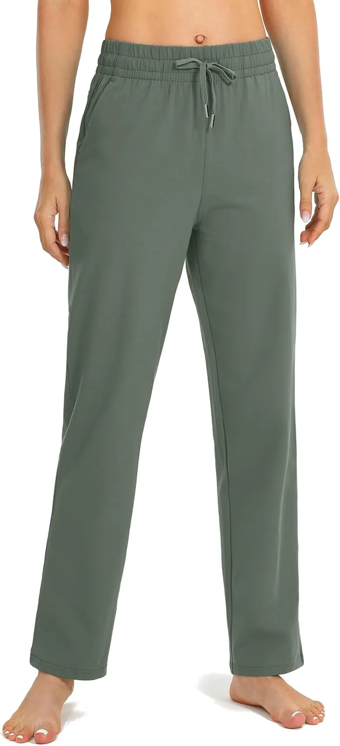 SANTINY Women's Cotton Sweatpants Yoga Lounge Casual Pants Open Bottom Sweat Pants for Women with Pockets