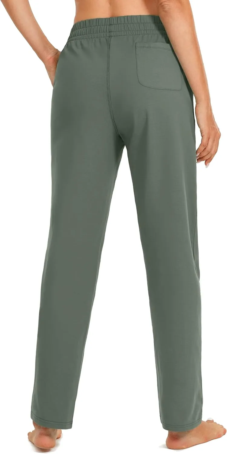 SANTINY Women's Cotton Sweatpants Yoga Lounge Casual Pants Open Bottom Sweat Pants for Women with Pockets