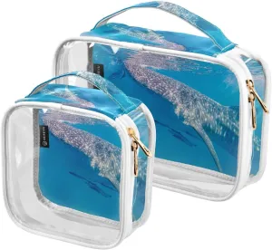 Shark 2 Pack Clear Toiletry Bag Women Men, Portable Waterproof Clear Pouch, Cosmetic Bag with Double Zippers Large Opening Traveling with Handle for Bathroom Traveling Vacation Organizing