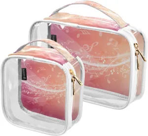 Shiny-music Print 2 Pack Clear Toiletry Bag Women Men, Portable Waterproof Clear Pouch, Cosmetic Bag with Double Zippers Large Opening Traveling with Handle for Bathroom Traveling Vacation Organizing