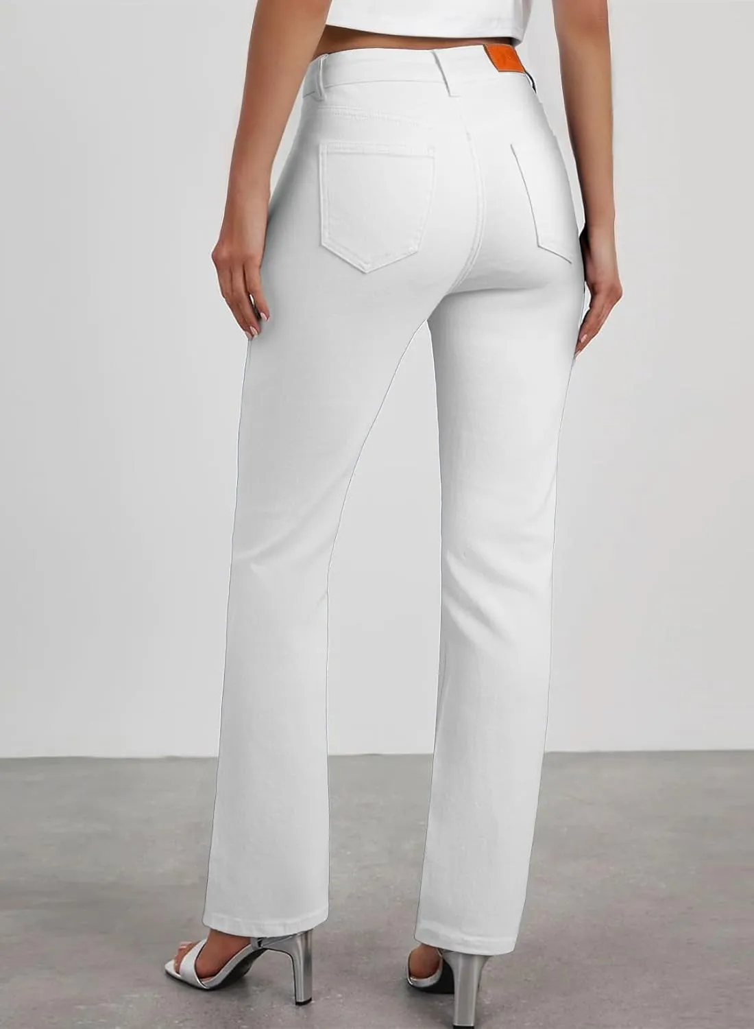 Sidefeel Women's Straight Leg Jeans High Waisted Stretchy Rhinestone Wide Leg Denim Pants