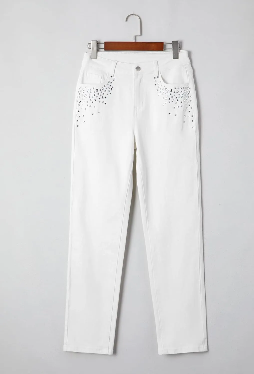 Sidefeel Women's Straight Leg Jeans High Waisted Stretchy Rhinestone Wide Leg Denim Pants