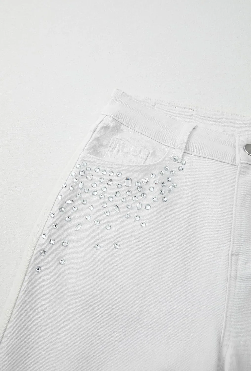 Sidefeel Women's Straight Leg Jeans High Waisted Stretchy Rhinestone Wide Leg Denim Pants