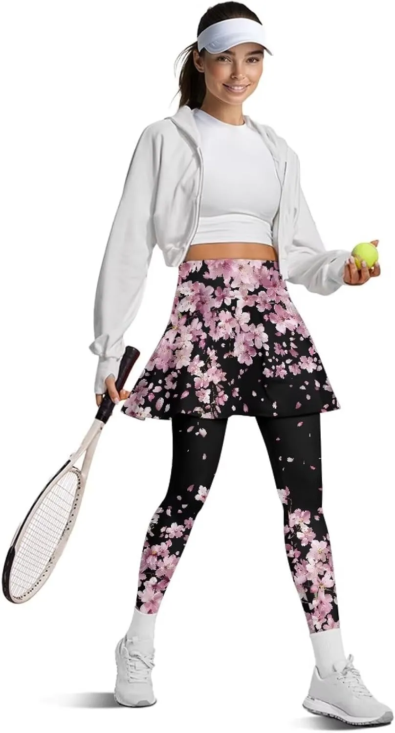 Skirted Leggings for Women with Pockets High Waisted Golf Tennis Yoga Pants with Skirt for Running Workout XS-3XL
