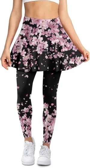 Skirted Leggings for Women with Pockets High Waisted Golf Tennis Yoga Pants with Skirt for Running Workout XS-3XL