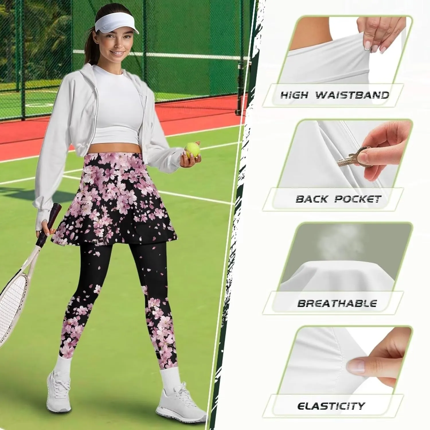 Skirted Leggings for Women with Pockets High Waisted Golf Tennis Yoga Pants with Skirt for Running Workout XS-3XL