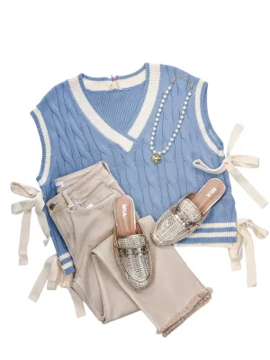 Solid Cable V-Neck Knit Sweater Vest
