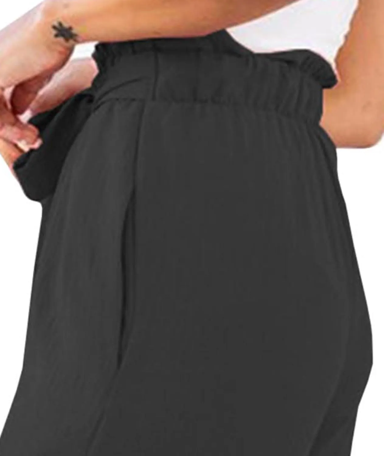 SOMTHRON Women's Paper Bag Belted Wide Leg Pants High Waist Casual Palazzo Flowy Beach Long Trousers