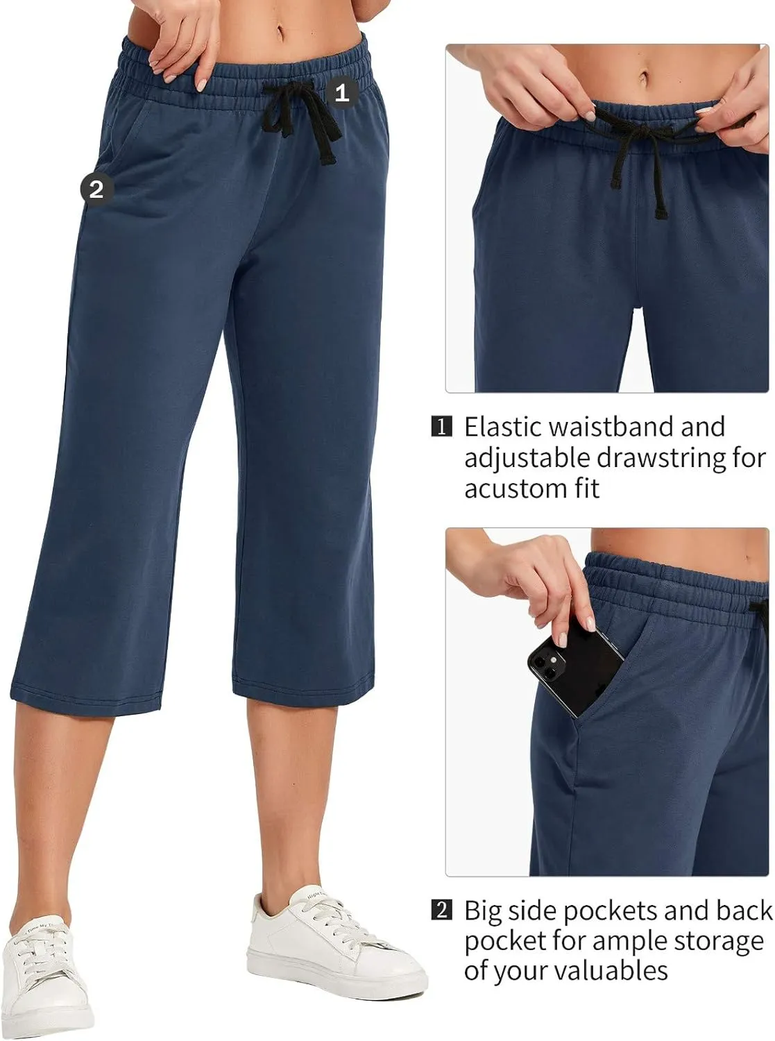 SPECIALMAGIC Women Capri Pants Cotton Yoga Wide Leg Capris Sweatpants Sports 2 Pack