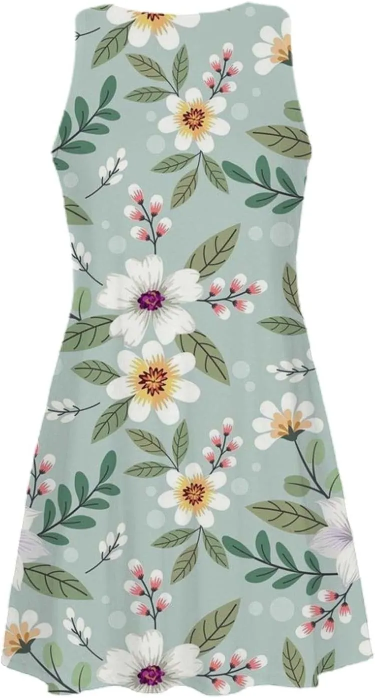Summer Dresses for Women 2024 Floral Print Beach Party Sundress Sleeveless Fashion Cocktail Dress Casual Pockets Boho Dress