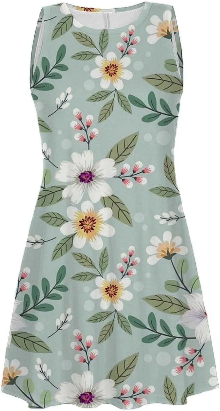 Summer Dresses for Women 2024 Floral Print Beach Party Sundress Sleeveless Fashion Cocktail Dress Casual Pockets Boho Dress