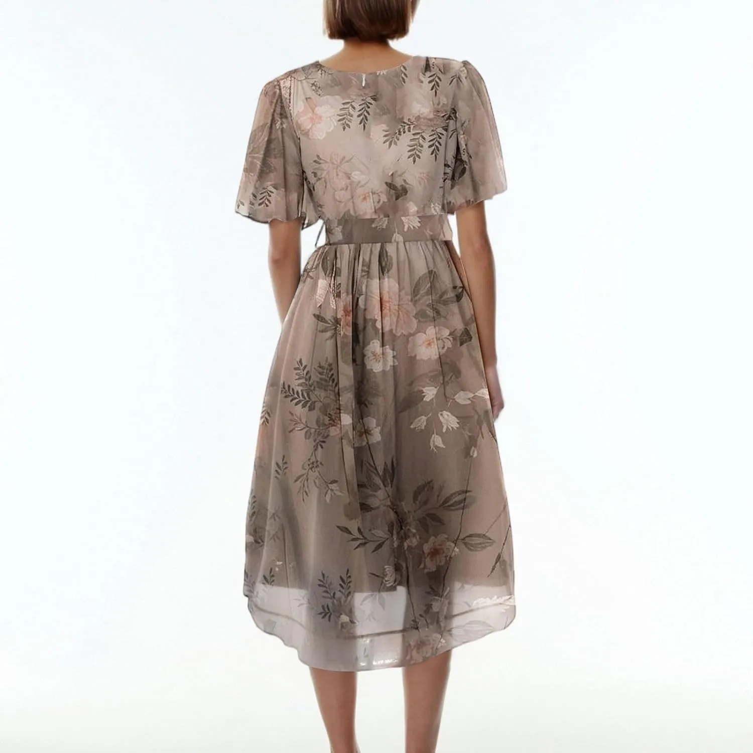 Summer Dresses for Women 2025 Floral Printed Chiffon V Neck Short Sleeve Midi Dress Casual Work A Line Dress