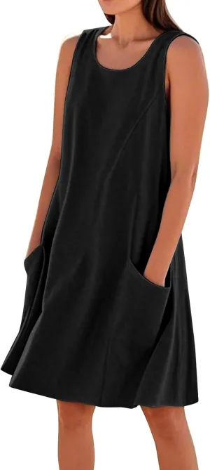 Summer Dresses for Women 2025 Sleeveless Flowy Casual Midi Dress Plus Size Loose Comfy Cotton Linen Dress with Pockets