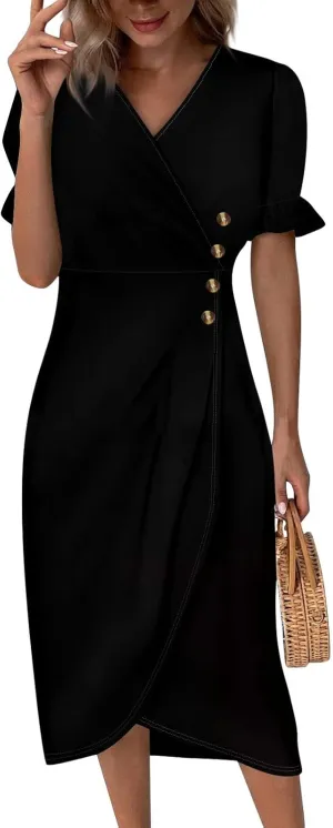 Summer Dresses for Women 2025 Trendy Boho Dress Elegant Beach V Neck Short Sleeve Irregular Hem Midi Sundresses
