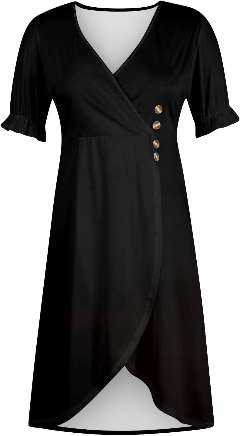Summer Dresses for Women 2025 Trendy Boho Dress Elegant Beach V Neck Short Sleeve Irregular Hem Midi Sundresses