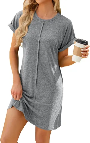 Summer Dresses for Women 2025,Womens Solid Crewneck Short Sleeve T-Shirt Dress Loose Beach Vacation Mini Dress