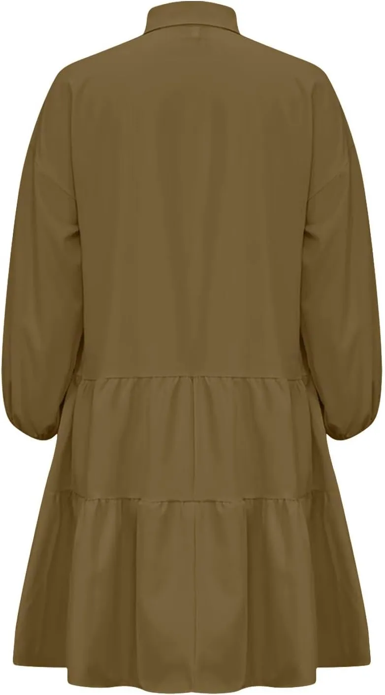 Sundresses for Women Maxi Fall Long Puff Sleeve 2024 Bubble Midi Button Down Casual Babydoll Plus Size Summer Dress