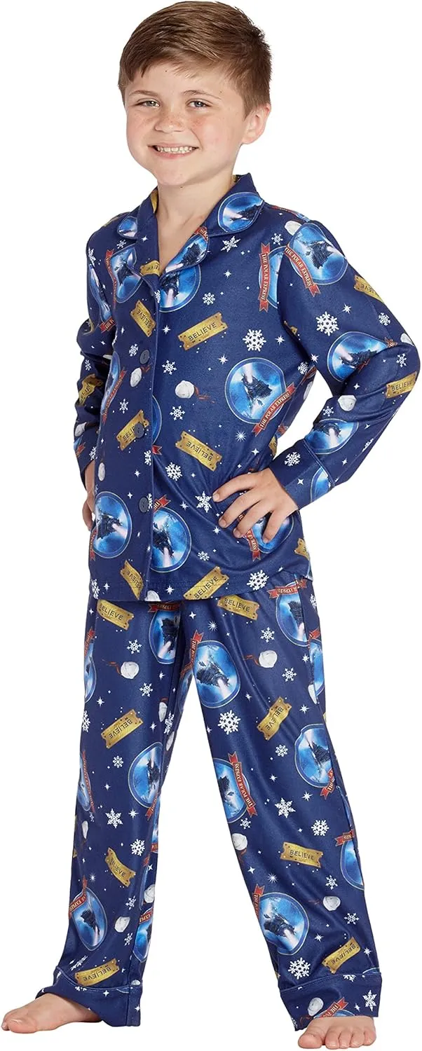 The Polar Express Kids Believe Button-Front Coat Shirt And Pants Pajama Set
