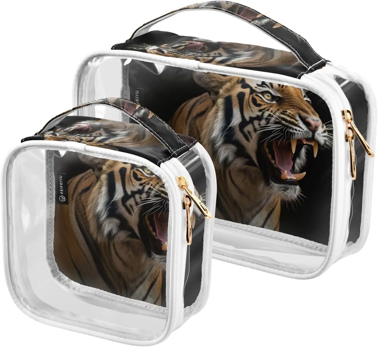 Tigers Black 2 Pack Clear Toiletry Bag Women Men, Portable Waterproof Clear Pouch, Cosmetic Bag with Double Zippers Large Opening Traveling with Handle for Bathroom Traveling Vacation Organizing