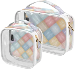 Tiles-geometric-pastel-pattern 2 Pack Clear Toiletry Bag Women Men, Portable Waterproof Clear Pouch, Cosmetic Bag with Double Zippers Large Opening Traveling with Handle for Bathroom Traveling Vacatio