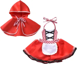 Toddler Kids Girls Christmas Sleeveless Dress Cloak Red Riding Hood Outwear Cosplay Party Set (Red, 18-24 Months)