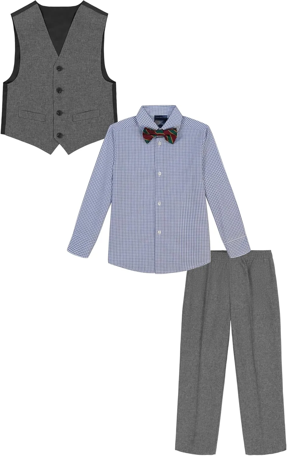 Tommy Hilfiger Boys' 4-piece Formal Suit Vest Set, Includes Dress Shirt, Dress Pants, Vest & Tie