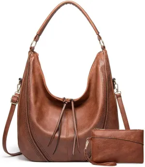 Tote Bag for Women Vintage PU Leather Shoulder Bag Casual Hobo Crossbody Purse Large Work Handbag With Matching Clutch