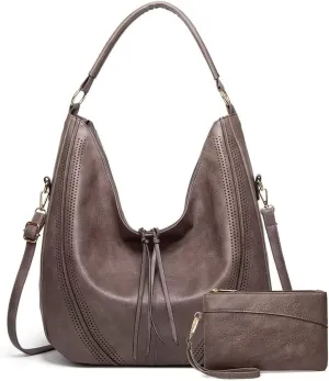 Tote Bag for Women Vintage PU Leather Shoulder Bag Casual Hobo Crossbody Purse Large Work Handbag With Matching Clutch