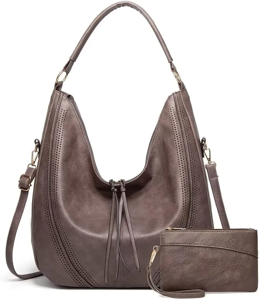 Tote Bag for Women Vintage PU Leather Shoulder Bag Casual Hobo Crossbody Purse Large Work Handbag With Matching Clutch