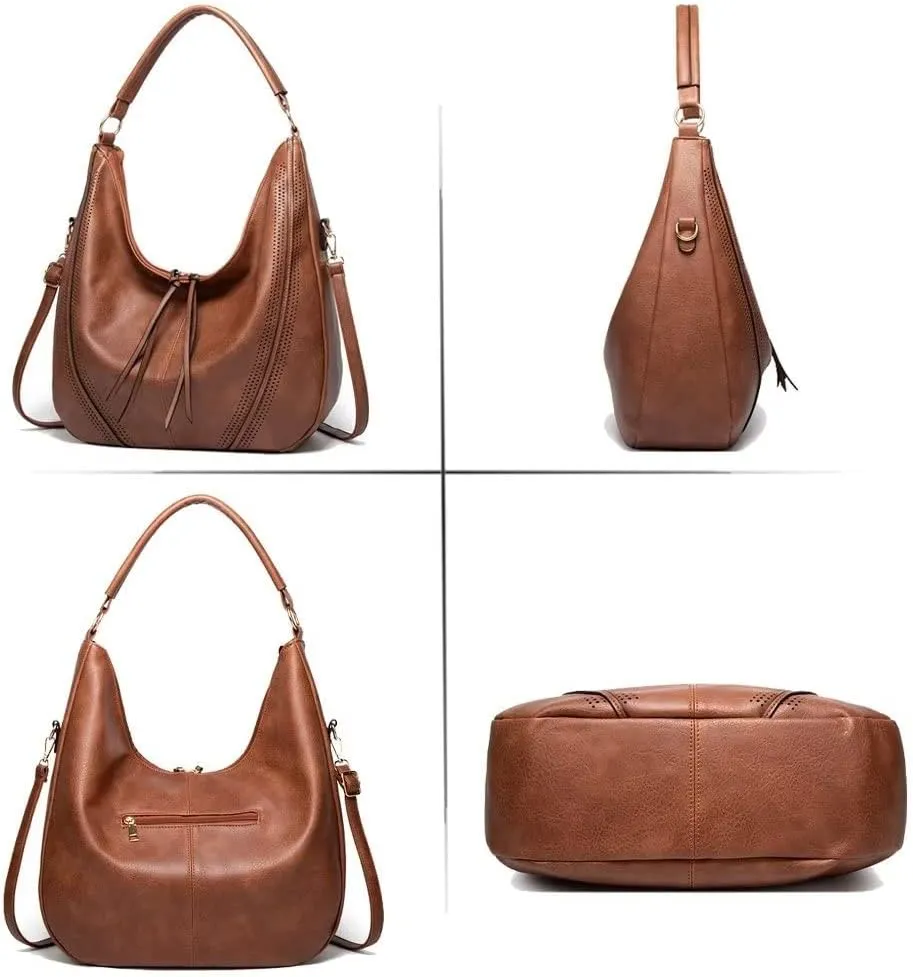 Tote Bag for Women Vintage PU Leather Shoulder Bag Casual Hobo Crossbody Purse Large Work Handbag With Matching Clutch