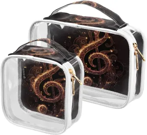 Treble-clef-music 2 Pack Clear Toiletry Bag Women Men, Portable Waterproof Clear Pouch, Cosmetic Bag with Double Zippers Large Opening Traveling with Handle for Bathroom Traveling Vacation Organizing