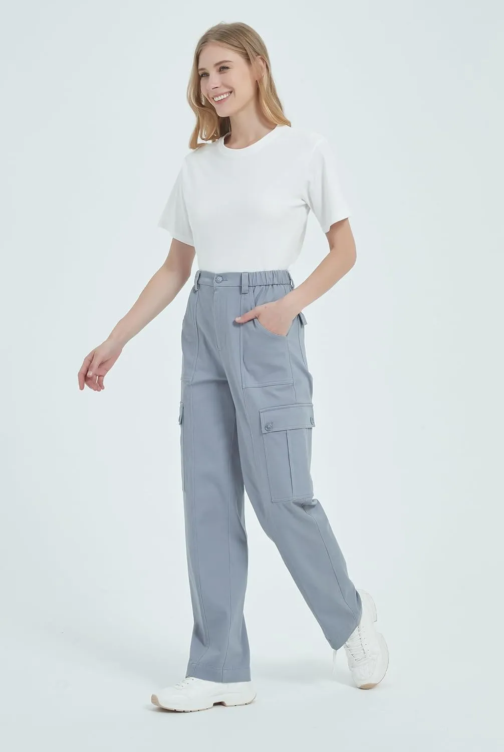 Tronjori Womens Cargo Pants High Waisted Casual Utility Trousers Stretch Straight Leg Streetwear Y2K