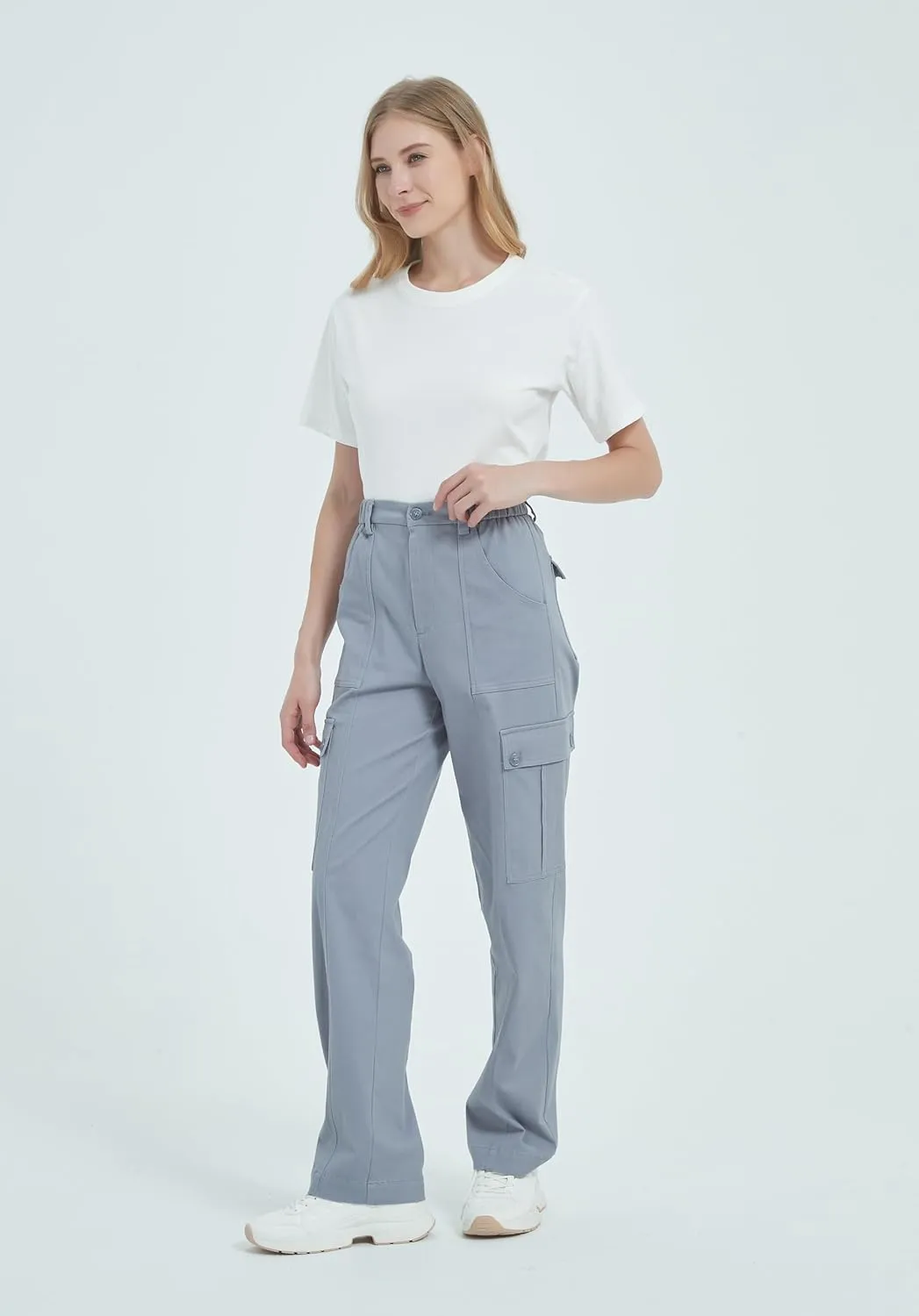 Tronjori Womens Cargo Pants High Waisted Casual Utility Trousers Stretch Straight Leg Streetwear Y2K