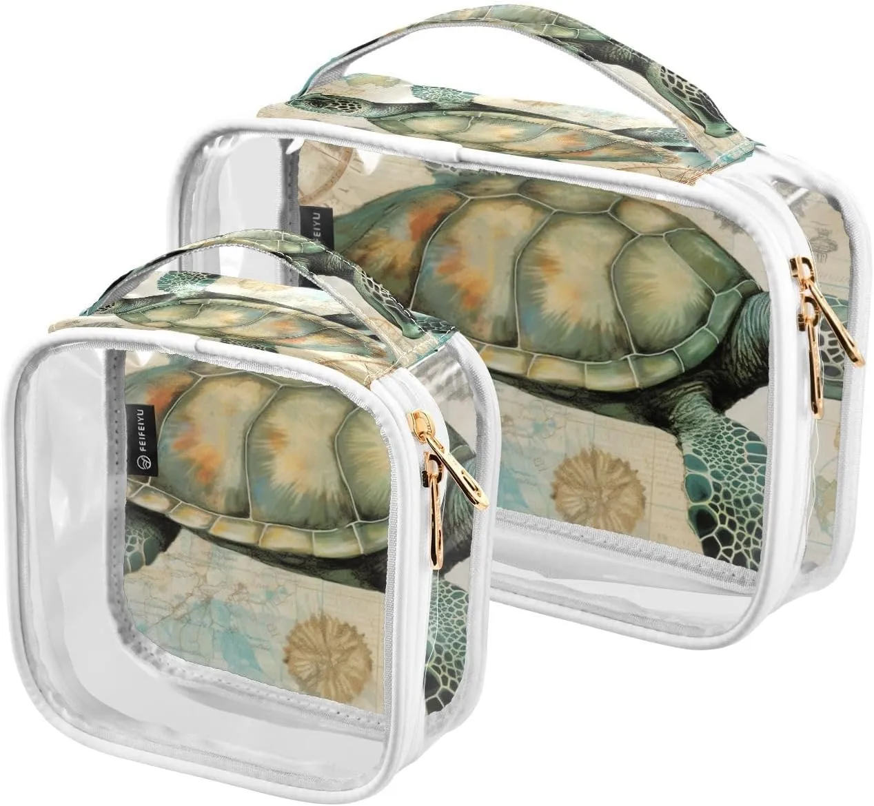 Turtle 2 Pack Clear Toiletry Bag Women Men, Portable Waterproof Clear Pouch, Cosmetic Bag with Double Zippers Large Opening Traveling with Handle for Bathroom Traveling Vacation Organizing