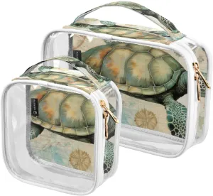 Turtle 2 Pack Clear Toiletry Bag Women Men, Portable Waterproof Clear Pouch, Cosmetic Bag with Double Zippers Large Opening Traveling with Handle for Bathroom Traveling Vacation Organizing