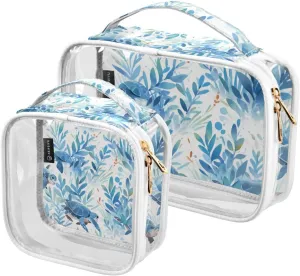 Turtles-print 2 Pack Clear Toiletry Bag Women Men, Portable Waterproof Clear Pouch, Cosmetic Bag with Double Zippers Large Opening Traveling with Handle for Bathroom Traveling Vacation Organizing