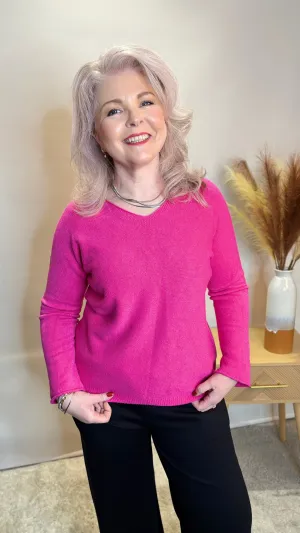 V-Neck Knit - Fuchsia